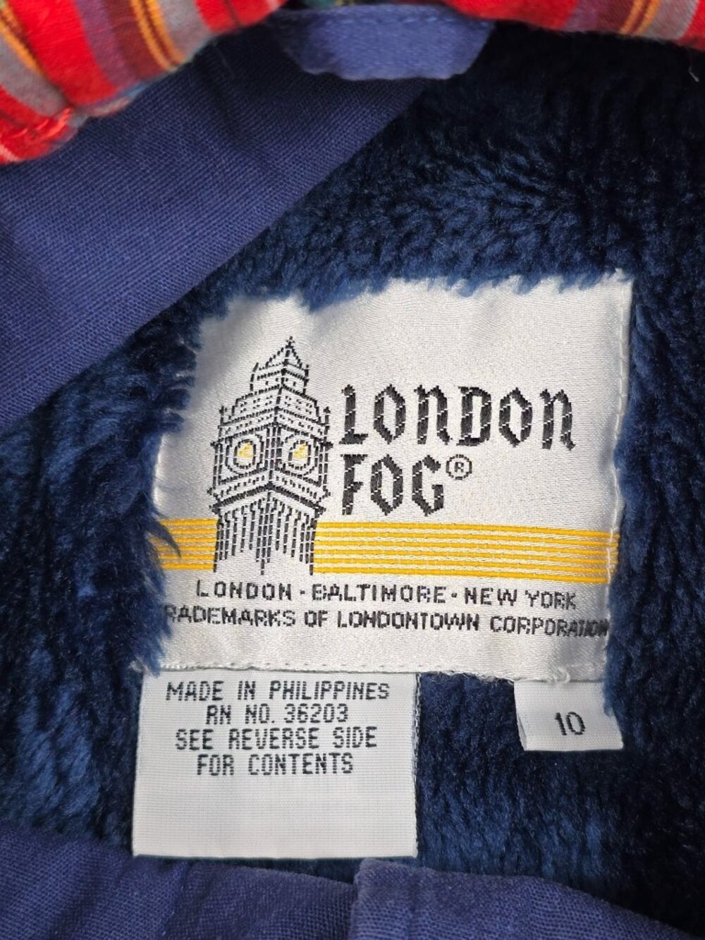 London Fog Girls 10 Hooded Navy Blue Coat Faux Fur Interior FLAWED - Picture 2 of 10